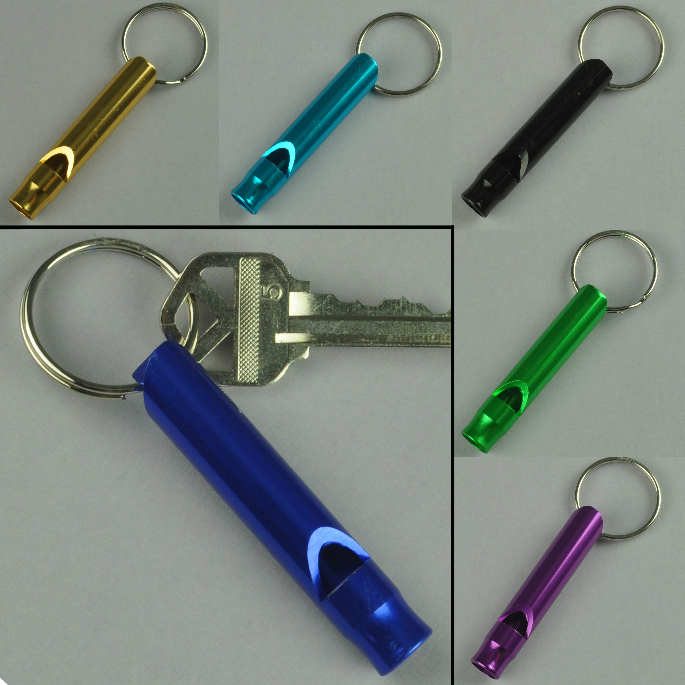 Whistle Keychain Aluminum Tube with Keyring