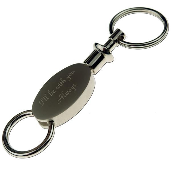 Brushed Silver Oval Two Part Key ChainENGRAVED