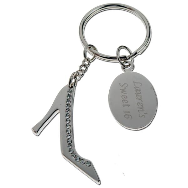 High Heel Shoe Keychain with Crystal Jewels-ENGRAVED