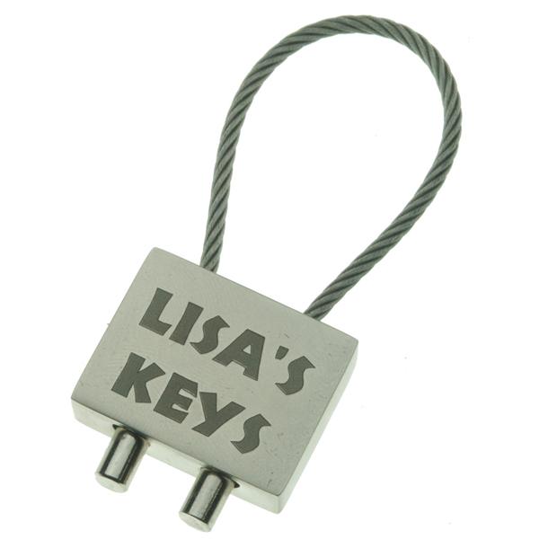 Custom Engraved Deluxe Silver Flex Cable Keyring