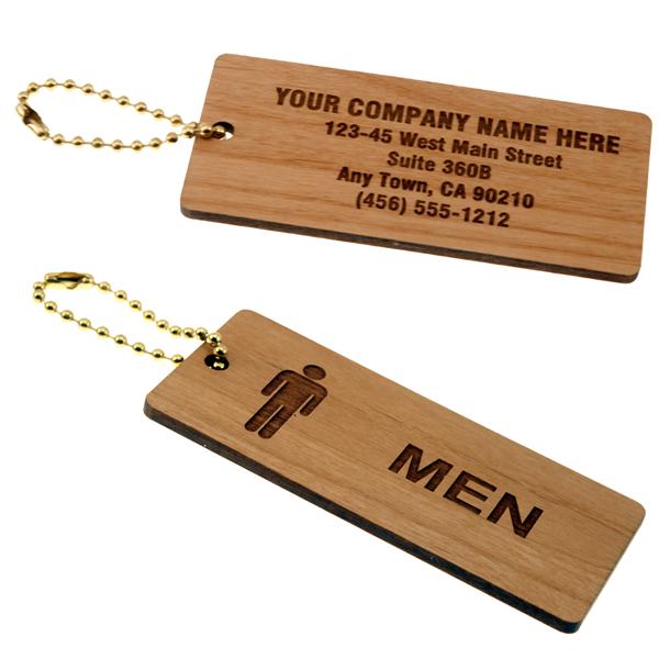 Solid Wood Medium Rectangle Mens Bathroom Restroom Key Tag with Custom Back