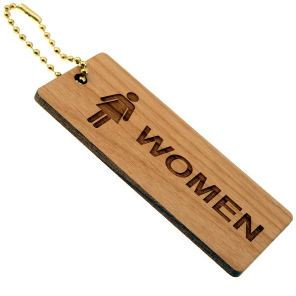 Solid Wood Medium Rectangle Womens Bathroom Restroom Key Tag