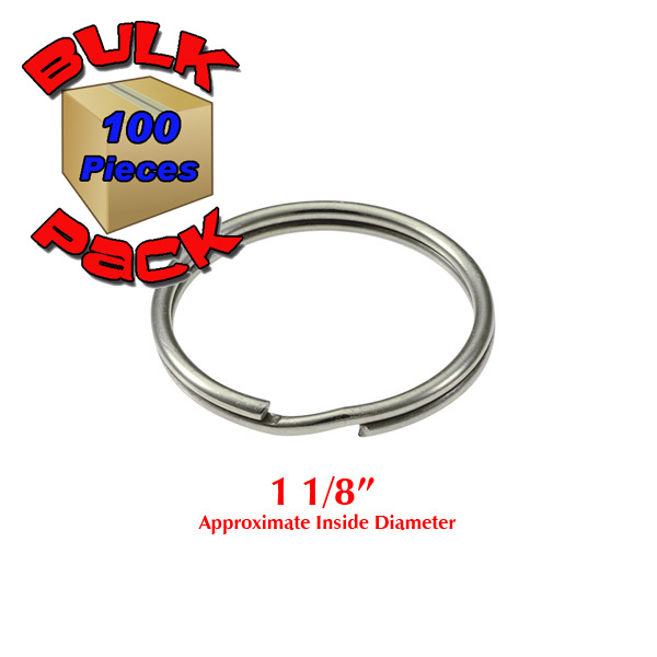 Heavy Duty Split Key Ring Nickel Plated 1 1/8 Inch Diameter (USA) BULK PACK