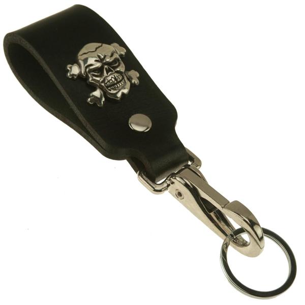 Skull and Crossbones Wide Leather Belt Strap Key Holder