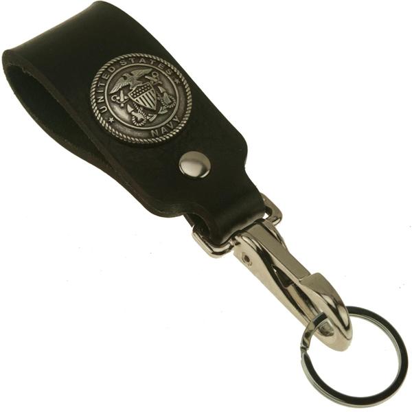 Navy Emblem Wide Leather Belt Strap Key Holder