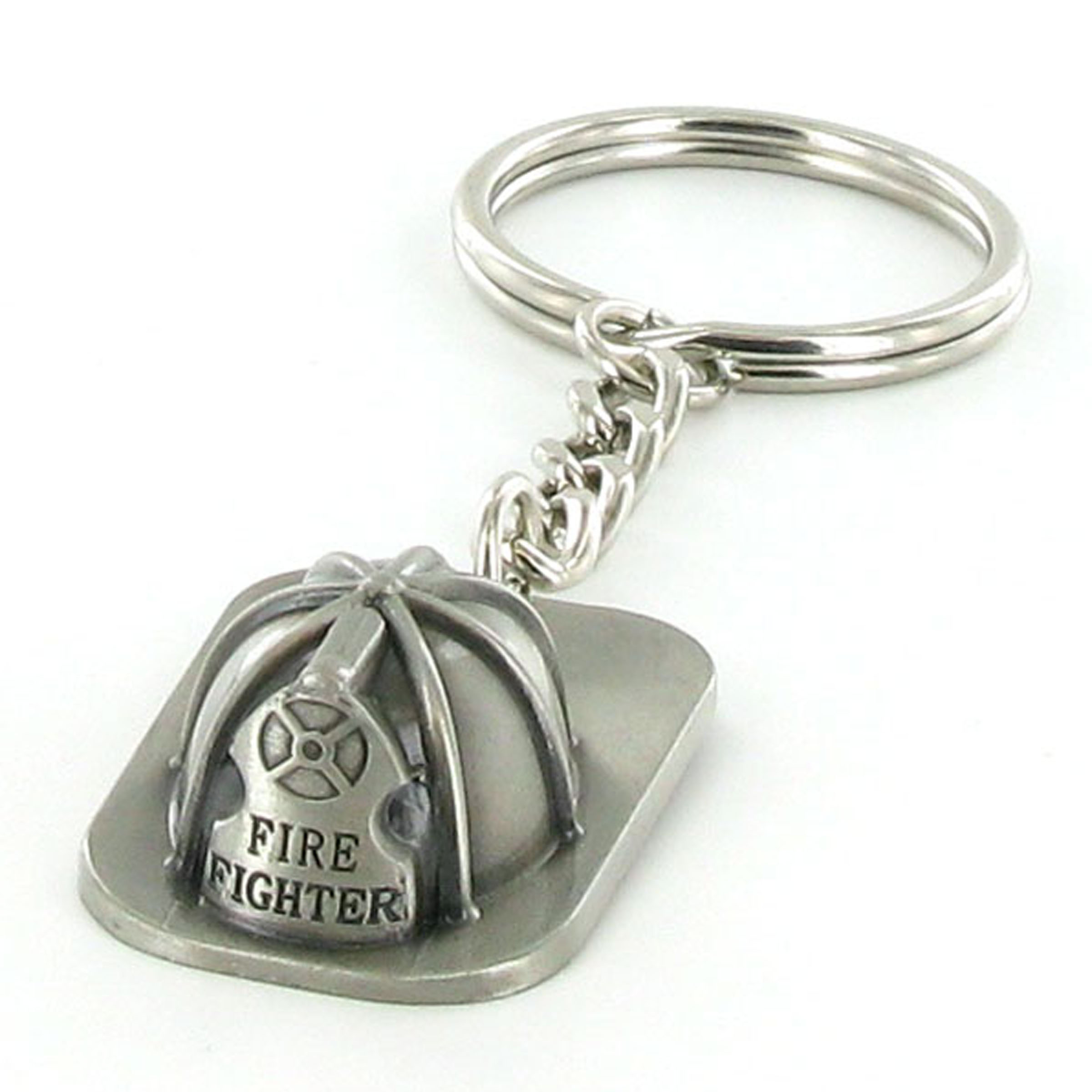 Pewter Firefighter Helmet Keyring with Chain