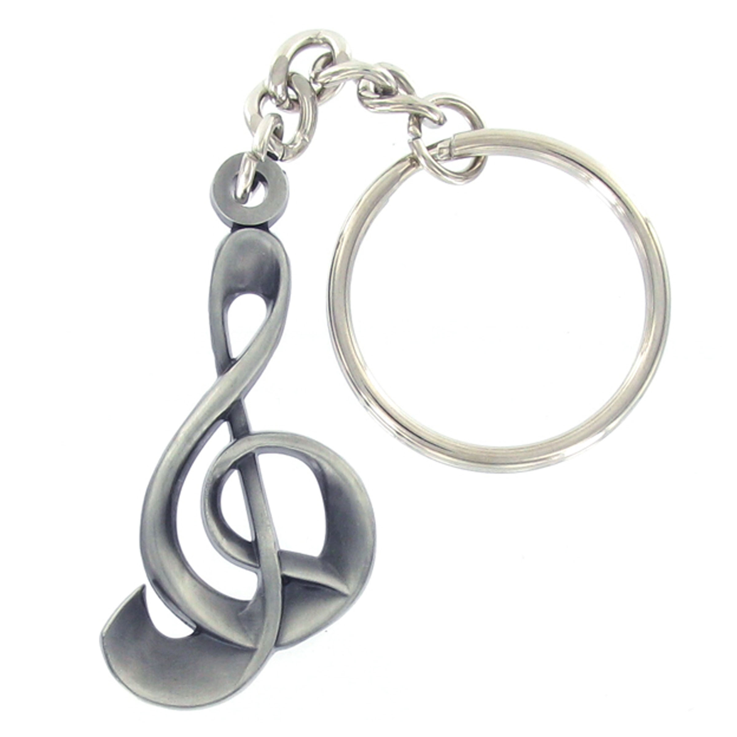 Pewter G Clef Music Note Keyring with Chain