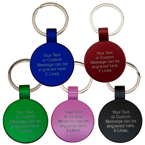 Powder Coated Circle Key Fob with Tab CUSTOM ENGRAVED