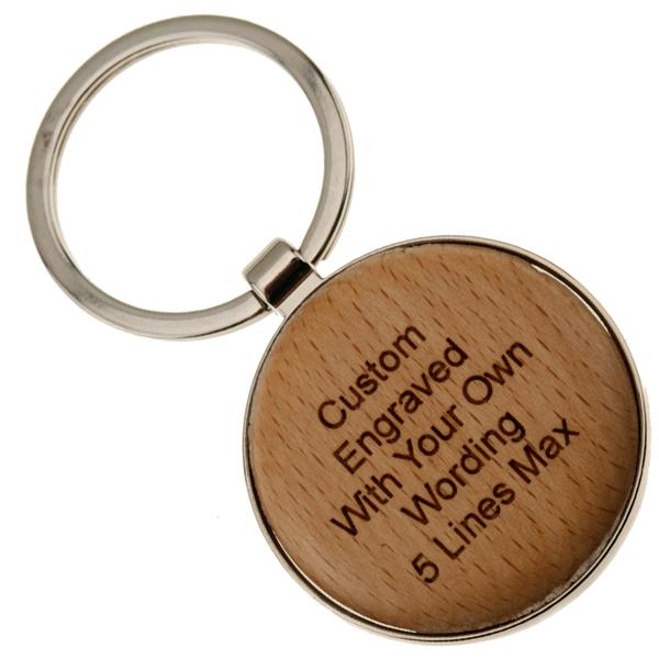 Chrome Key Fob with Wood Insert Round