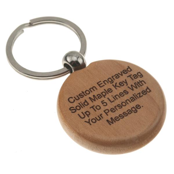 Solid Maple Wood Circle Keyring CUSTOM ENGRAVED