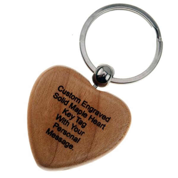 Solid Maple Wood Heart Keyring CUSTOM ENGRAVED