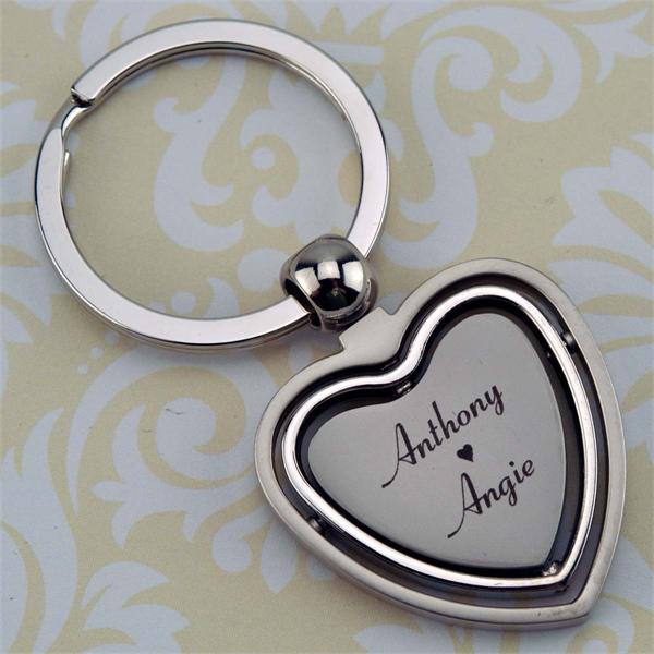 Spinning Gyro Heart Key Chain SilverCustom Engraved