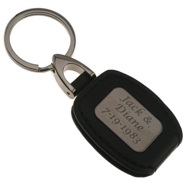 Leather Flip Open Photo Holder Keychain Black Custom Engraved