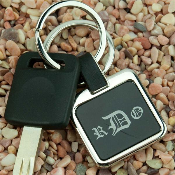 Chrome Square Key Fob with Black InsertCustom Engraved