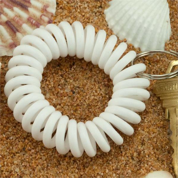 White Wrist Coil Spiral Keyring 12 Pc. Bulk Pack