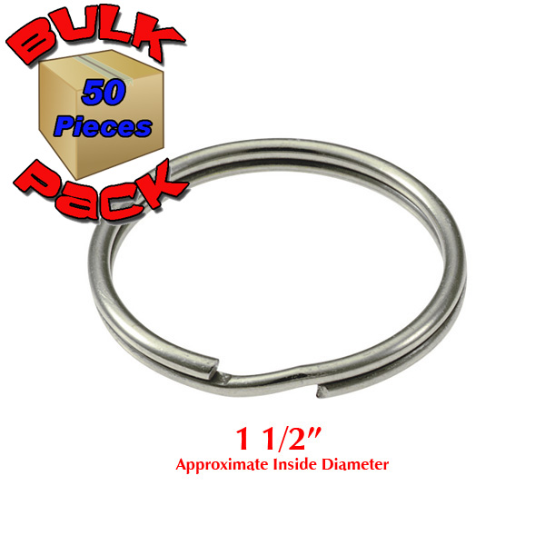 Heavy Duty Split Key Ring Nickel Plated 1 1/2 Inch Diameter (USA) BULK PACK