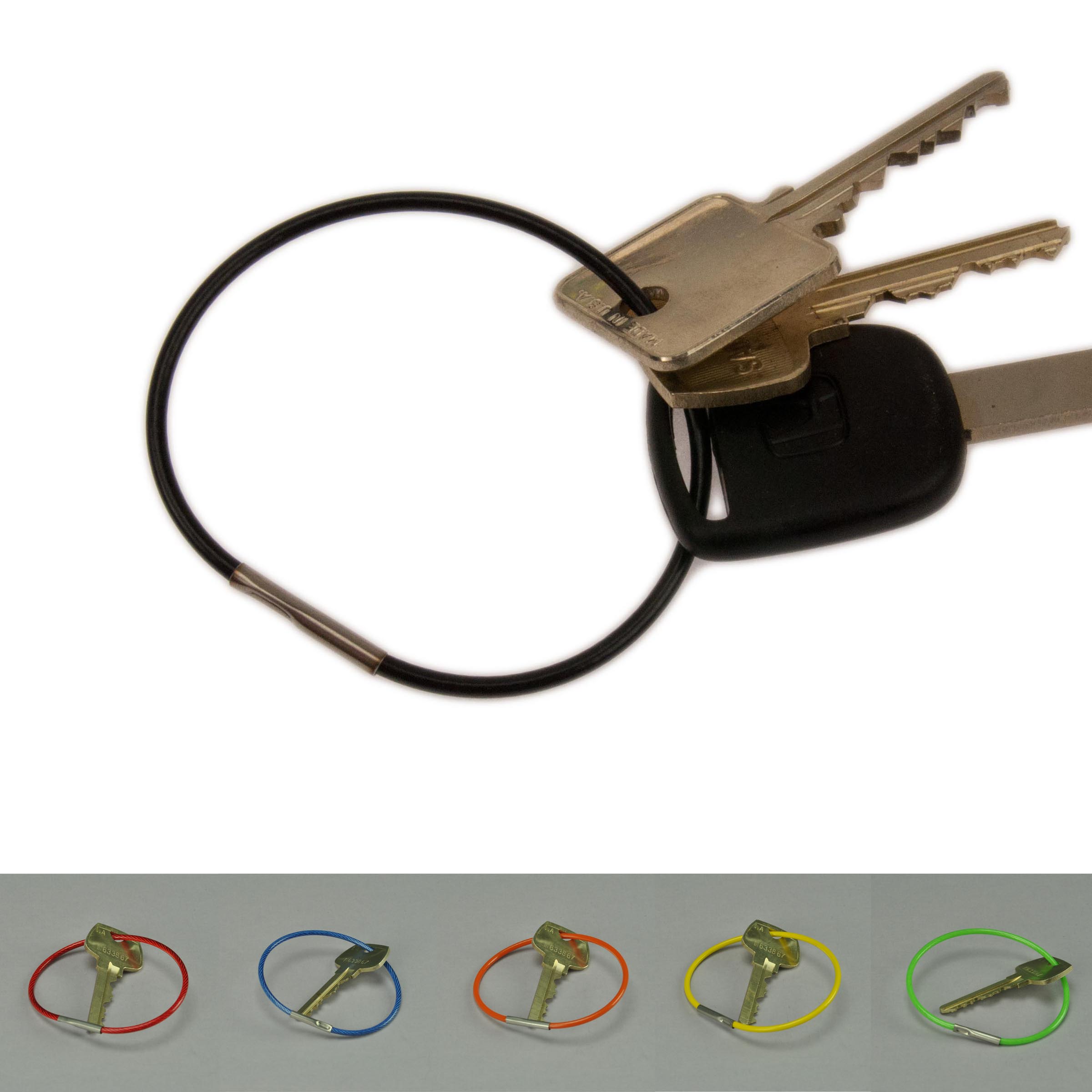 2.5 Inch Diameter PVC Coated Crimp Close Permanent Cable Key Ring